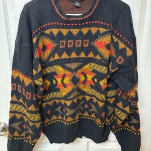 VINTAGE 80's Geometric Aztec Sweater "Todays News" Size Large